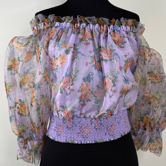 ALICE + OLIVIA Caprina Silk Puff Sleeve Crop Top M - Picture 11 of 15